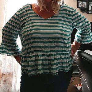 Grand & green sz3X beach green stripes top